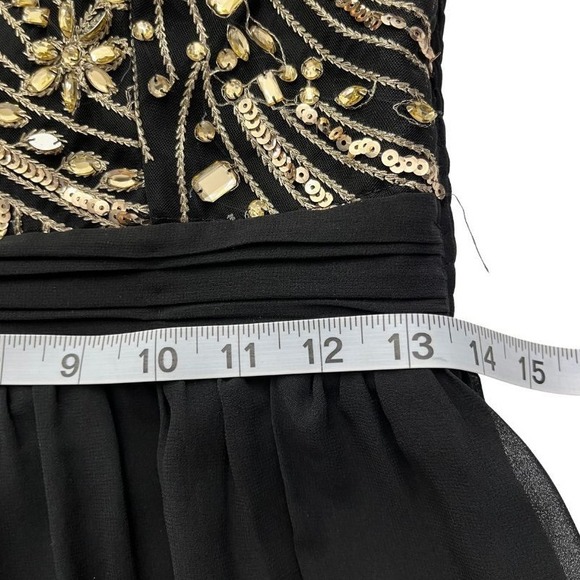 Papillon Black Dress Gold Sequin Embellished Sz‎ M Party Cocktail Sleeveless - Picture 10 of 11